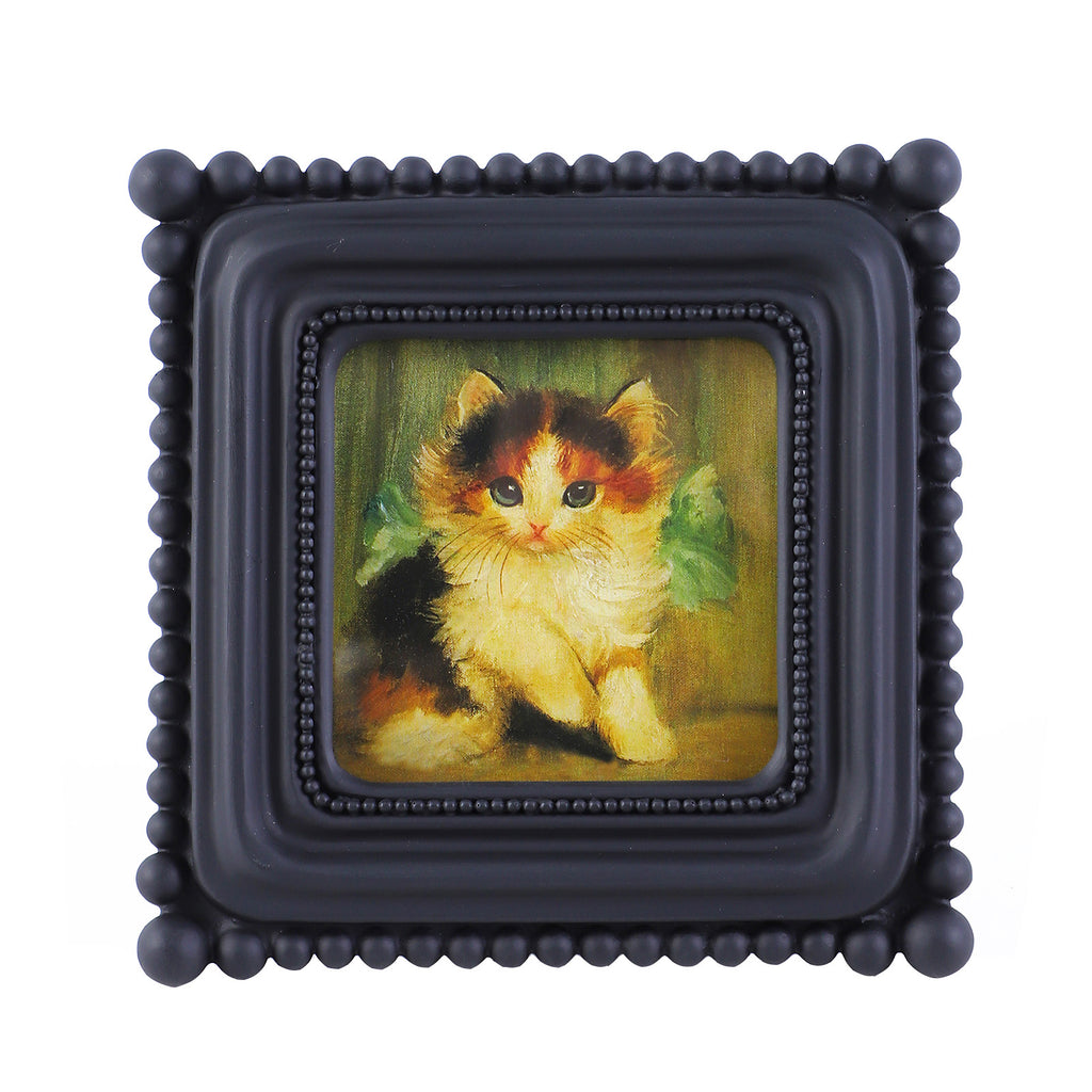 SIKOO Vintage Beaded Mini Picture Frame with Cat Artwork