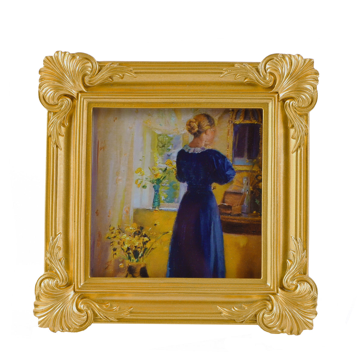 SIKOO Ornate Shell-Carved Vintage Picture Frame with Antique Oil Painting