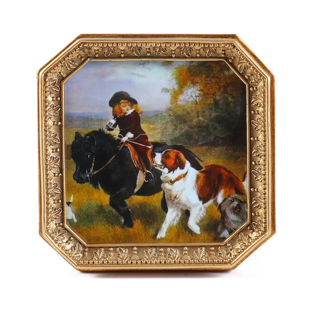 SIKOO Vintage Floral-Carved Octagon Frame with Old Architectural oil painting