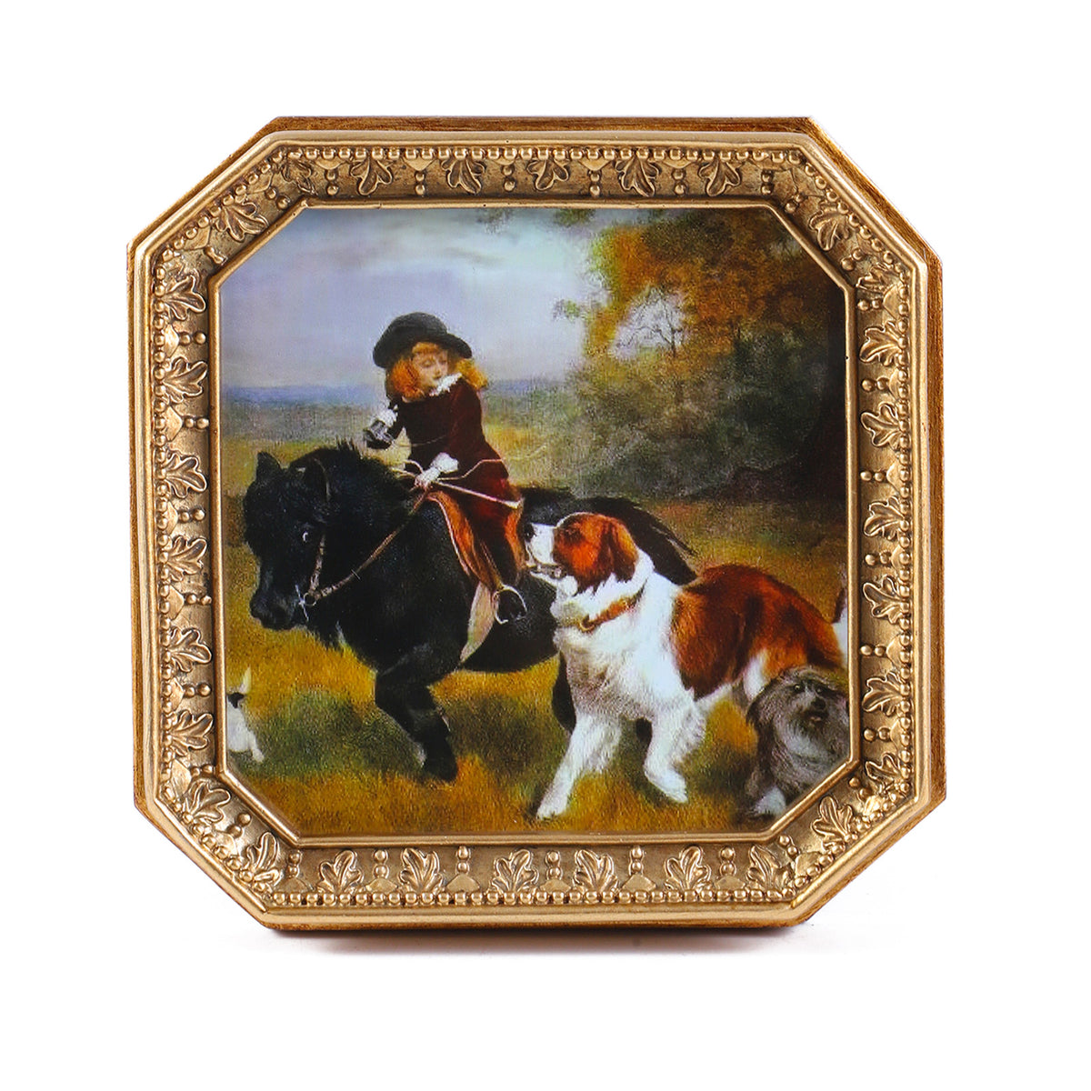 SIKOO Vintage Floral-Carved Octagon Frame with Old Architectural oil painting