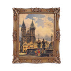 SIKOO Ornate Baroque Scroll-Carved Vintage Frame with Castle Oil Painting
