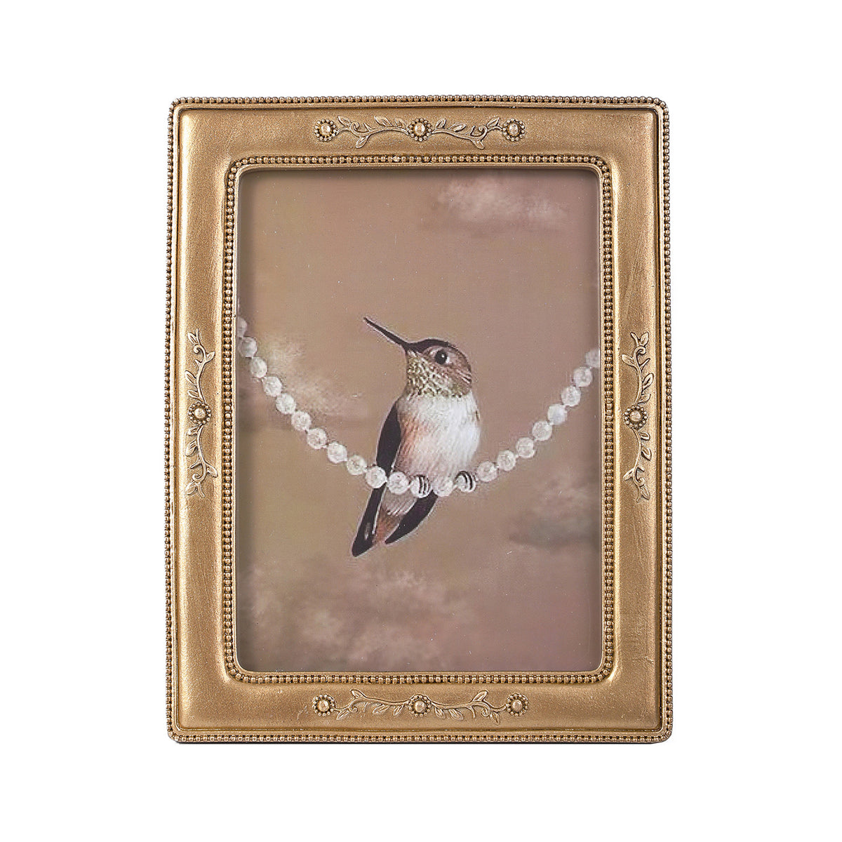 SIKOO Vintage Leaf Scroll-Carved Picture Frame with Hummingbird Art Print