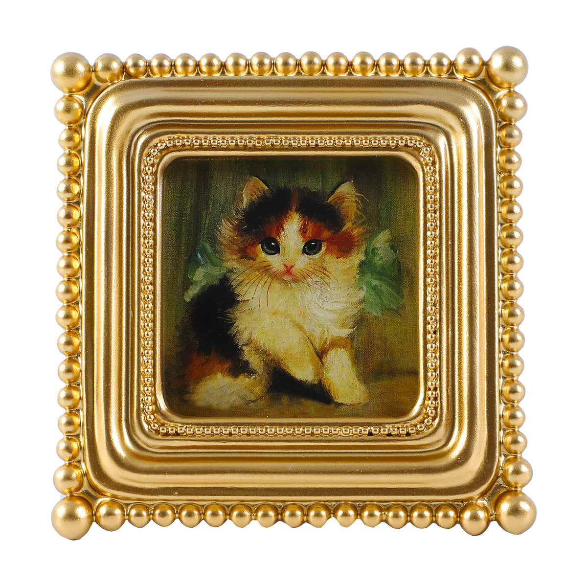 SIKOO Vintage Beaded Mini Picture Frame with Cat Artwork