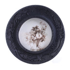 SIKOO Vintage Round Grape Leaf-Carved  Frame with Antique Floral Sketch Art