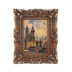 SIKOO Ornate Baroque Scroll-Carved Vintage Frame with Castle Oil Painting