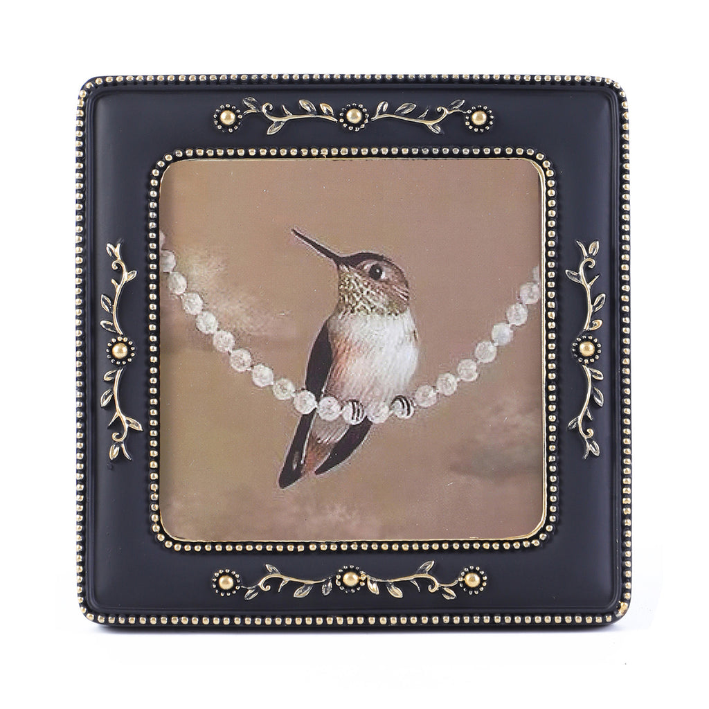 SIKOO Vintage Leaf Scroll-Carved Picture Frame with Hummingbird Art Print