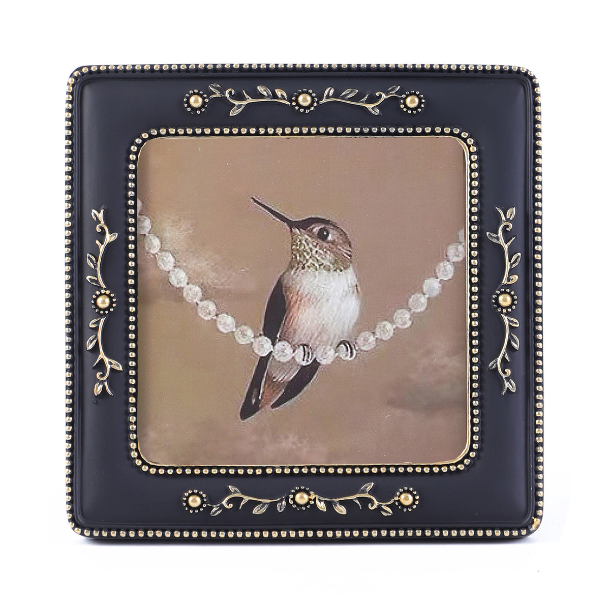 SIKOO Vintage Leaf Scroll-Carved Picture Frame with Hummingbird Art Print