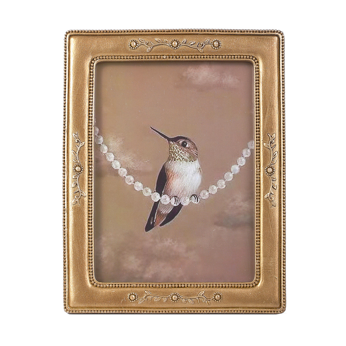 SIKOO Vintage Leaf Scroll-Carved Picture Frame with Hummingbird Art Print