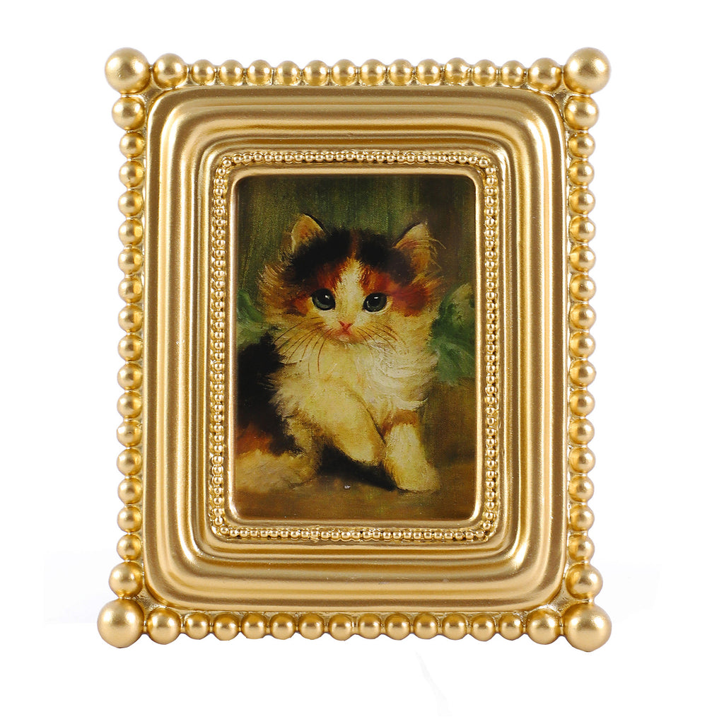 SIKOO Vintage Beaded Mini Picture Frame with Cat Artwork