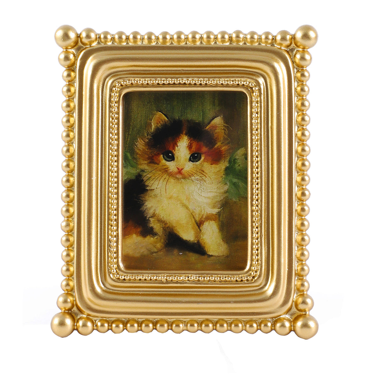 SIKOO Vintage Beaded Mini Picture Frame with Cat Artwork