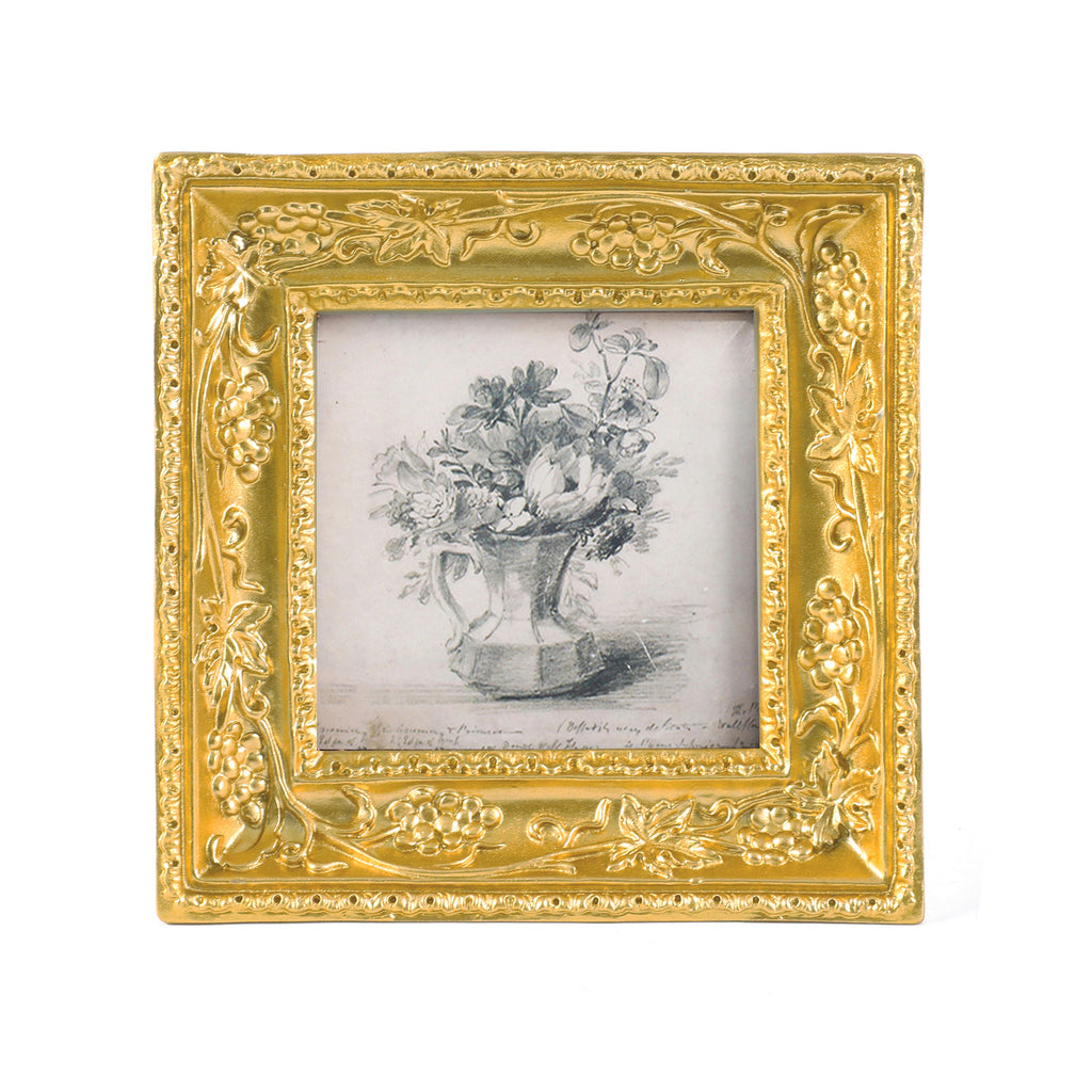 SIKOO Vintage Round Grape Leaf-Carved  Frame with Antique Floral Sketch Art