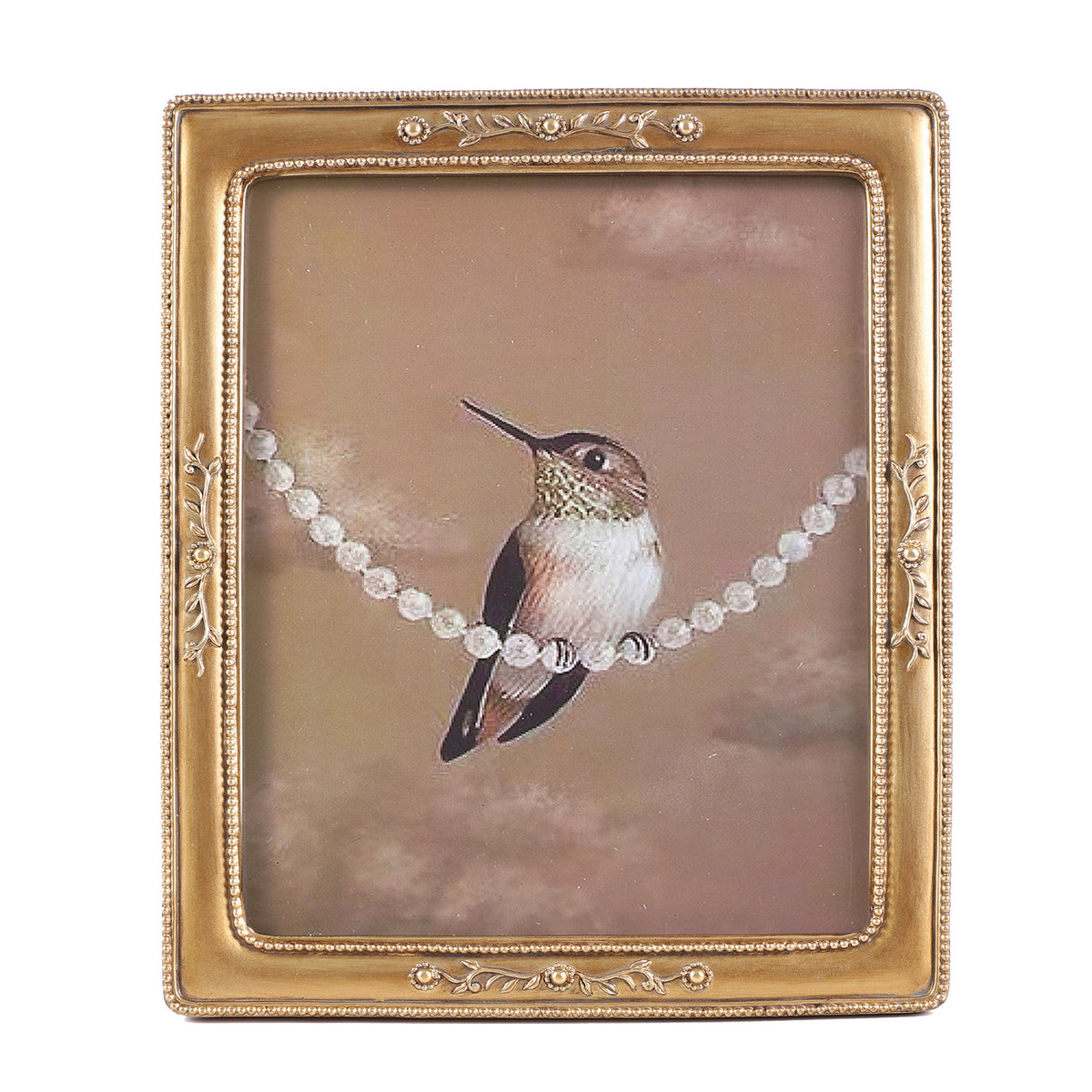 SIKOO Vintage Leaf Scroll-Carved Picture Frame with Hummingbird Art Print