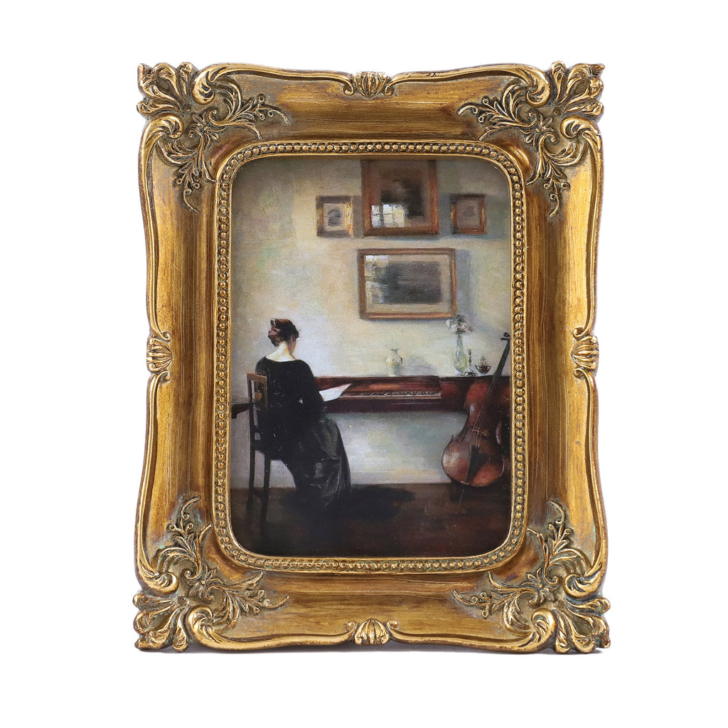 SIKOO Vintage Openwork Acanthus Carving  Frame with Oil Painting
