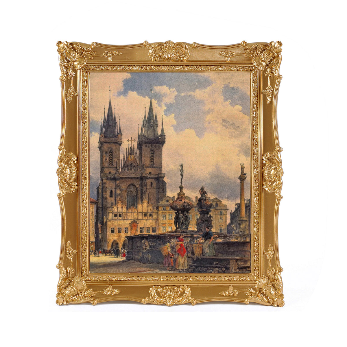 SIKOO Ornate Baroque Scroll-Carved Vintage Frame with Castle Oil Painting