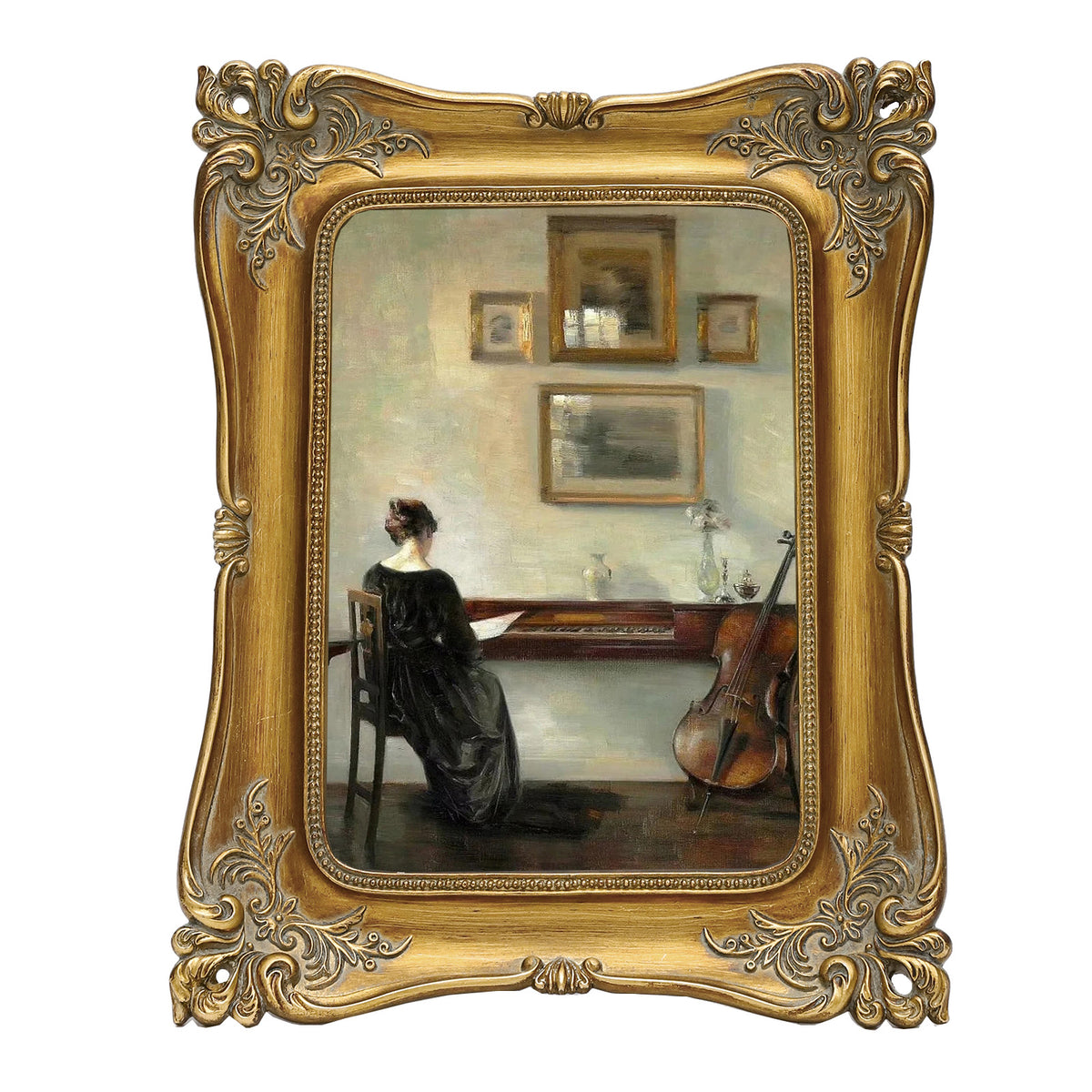 SIKOO Vintage Openwork Acanthus Carving  Frame with Oil Painting