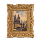 SIKOO Ornate Baroque Scroll-Carved Vintage Frame with Castle Oil Painting