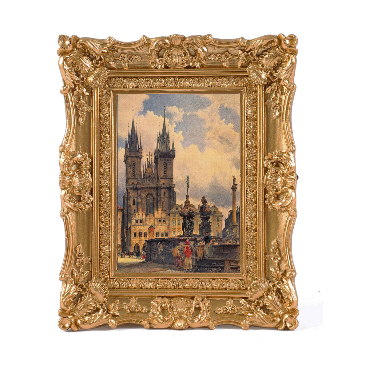 SIKOO Ornate Baroque Scroll-Carved Vintage Frame with Castle Oil Painting