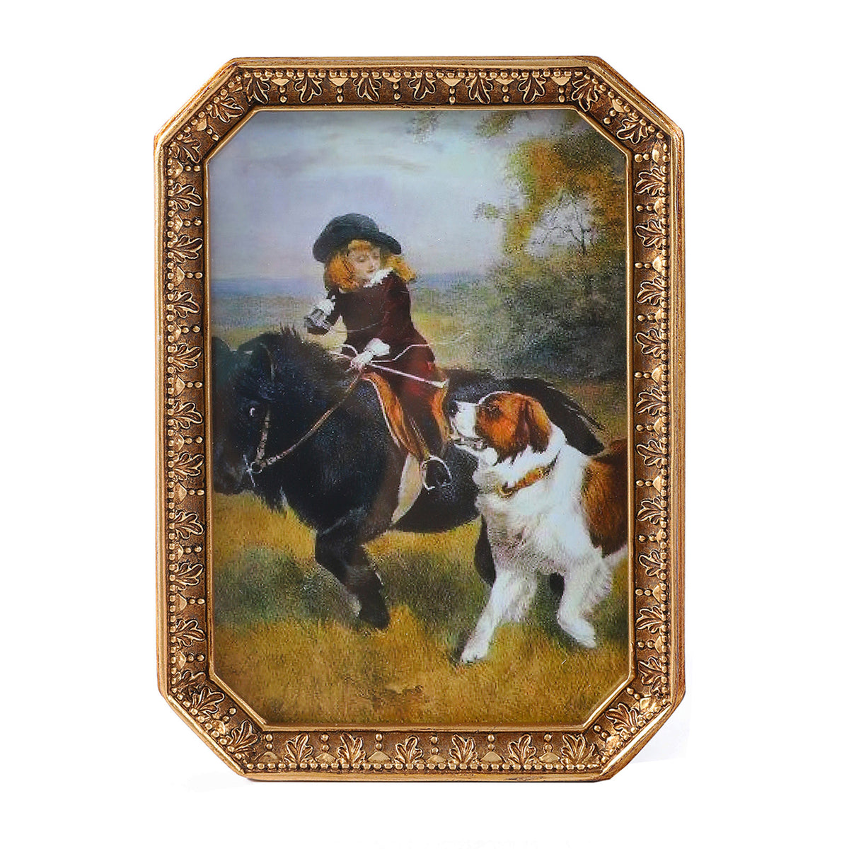 SIKOO Vintage Floral-Carved Octagon Frame with Old Architectural oil painting
