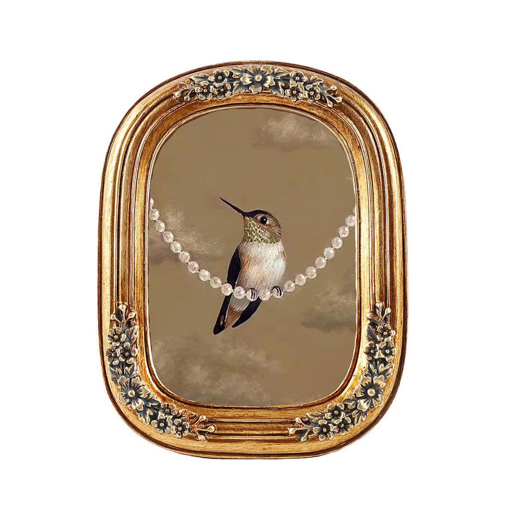 SIKOO Vintage Floral-Carved Arched Frame with Oil Painting