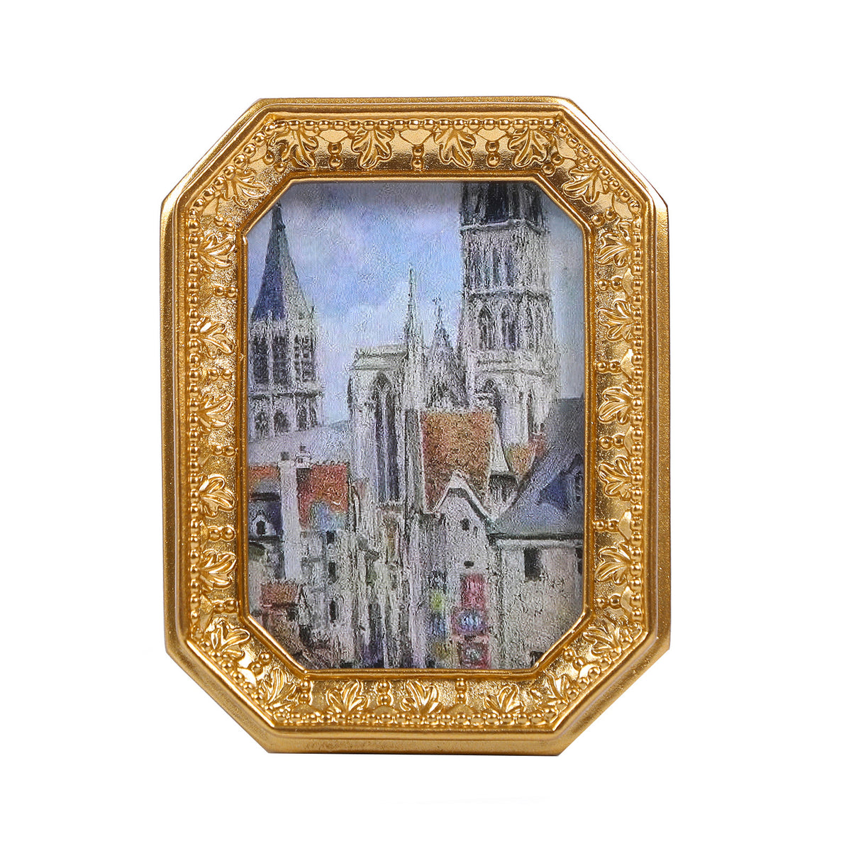 SIKOO Vintage Floral-Carved Octagon Frame with Old Architectural oil painting
