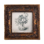 SIKOO Vintage Round Grape Leaf-Carved  Frame with Antique Floral Sketch Art