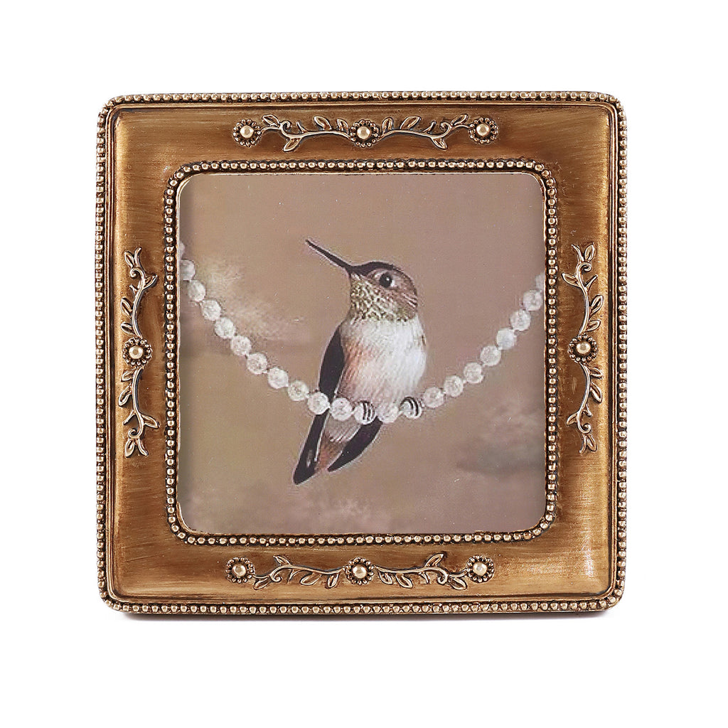SIKOO Vintage Leaf Scroll-Carved Picture Frame with Hummingbird Art Print