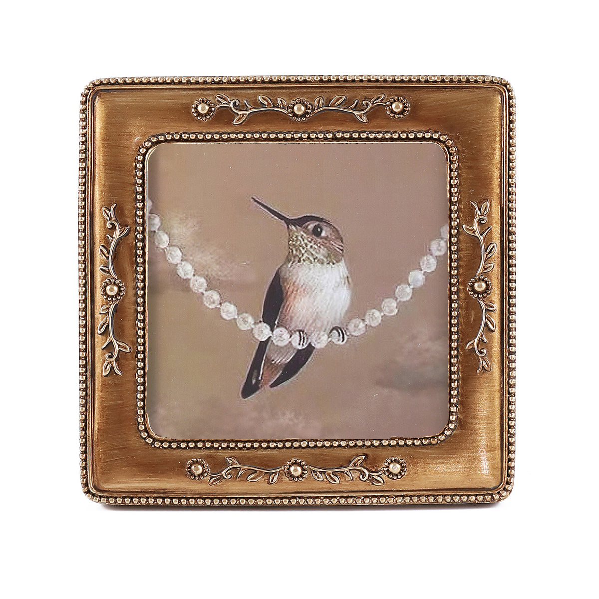SIKOO Vintage Leaf Scroll-Carved Picture Frame with Hummingbird Art Print