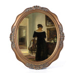 SIKOO Vintage Wavy Oval Floral-Carved Frame with Cello Lady Oil Painting Print