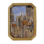 SIKOO Vintage Floral-Carved Octagon Frame with Old Architectural oil painting