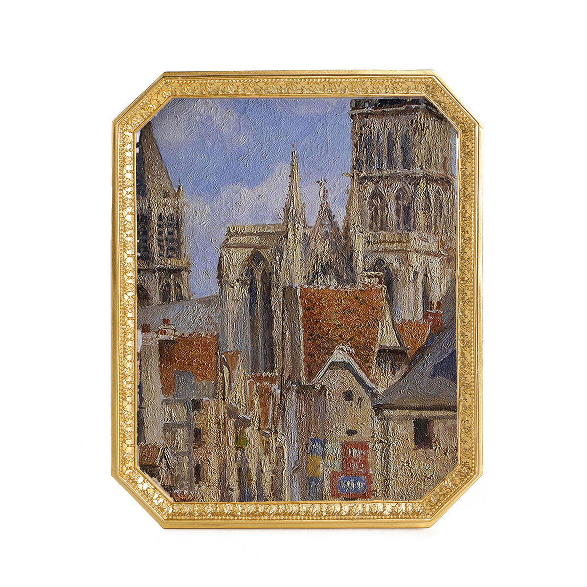 SIKOO Vintage Floral-Carved Octagon Frame with Old Architectural oil painting