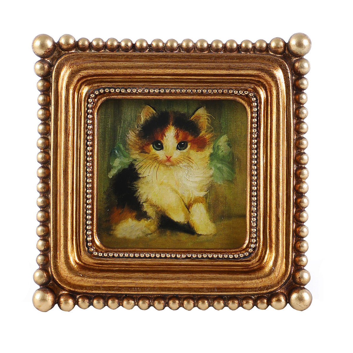 SIKOO Vintage Beaded Mini Picture Frame with Cat Artwork