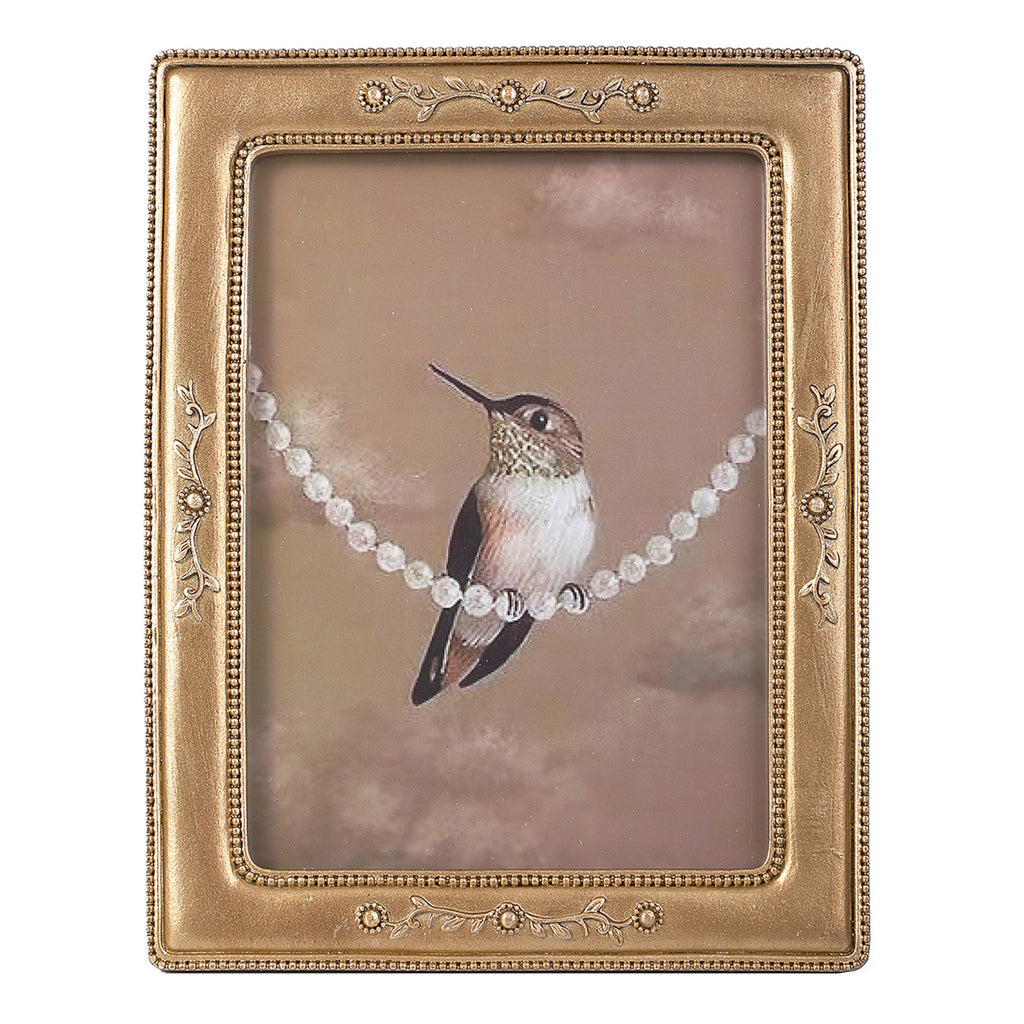 SIKOO Vintage Leaf Scroll-Carved Picture Frame with Hummingbird Art Print