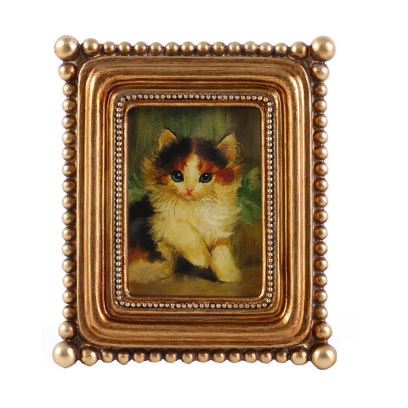 SIKOO Vintage Beaded Mini Picture Frame with Cat Artwork