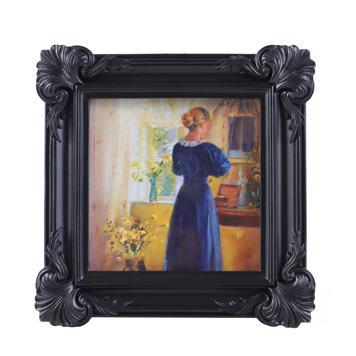 SIKOO Ornate Shell-Carved Vintage Picture Frame with Antique Oil Painting