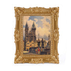 SIKOO Ornate Baroque Scroll-Carved Vintage Frame with Castle Oil Painting