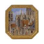 SIKOO Vintage Floral-Carved Octagon Frame with Old Architectural oil painting