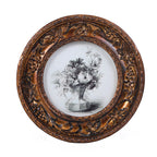 SIKOO Vintage Round Grape Leaf-Carved  Frame with Antique Floral Sketch Art