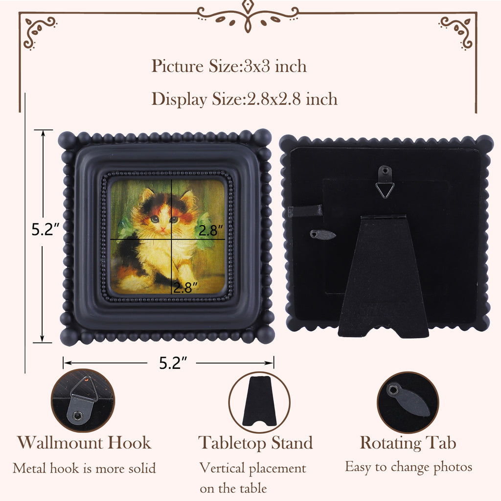 SIKOO Vintage Beaded Mini Picture Frame with Cat Artwork