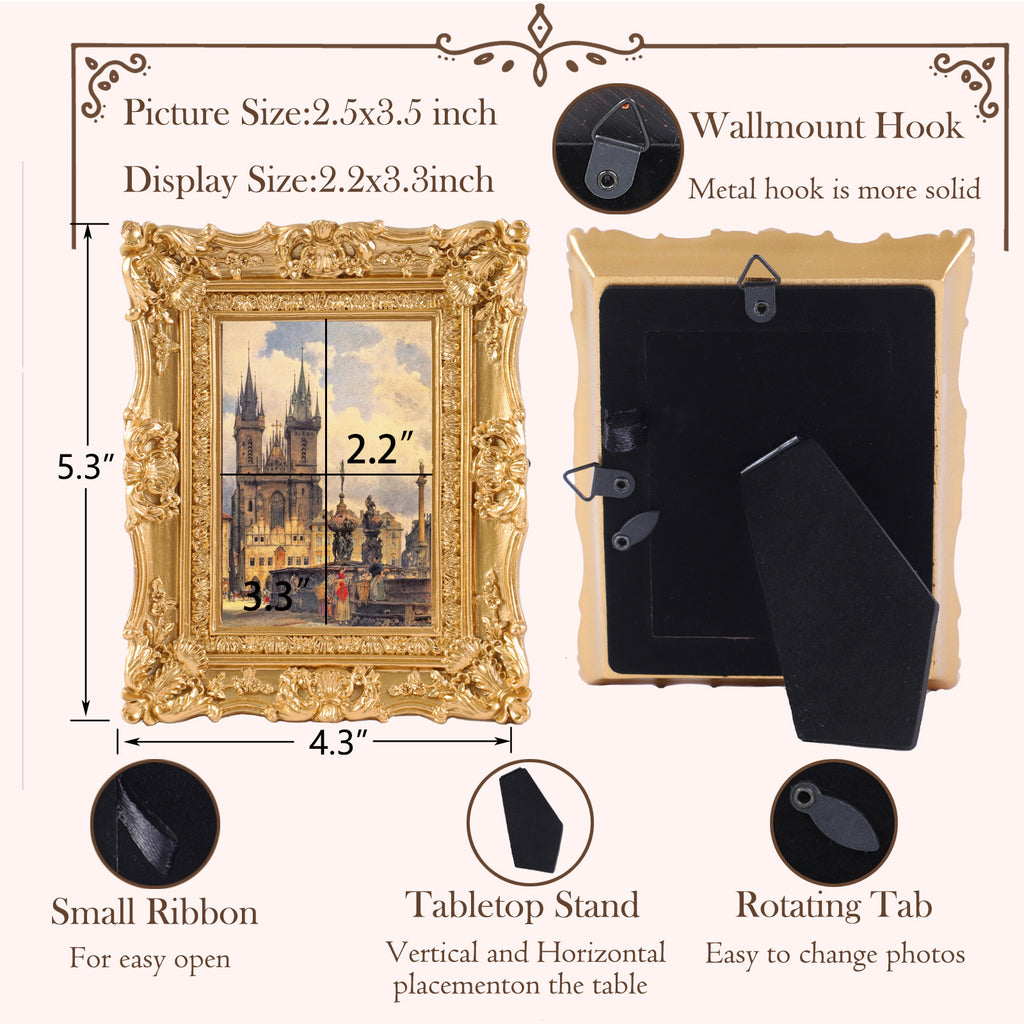 SIKOO Ornate Baroque Scroll-Carved Vintage Frame with Castle Oil Painting