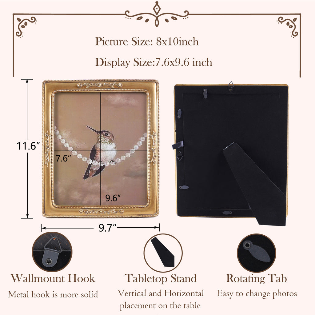 SIKOO Vintage Leaf Scroll-Carved Picture Frame with Hummingbird Art Print