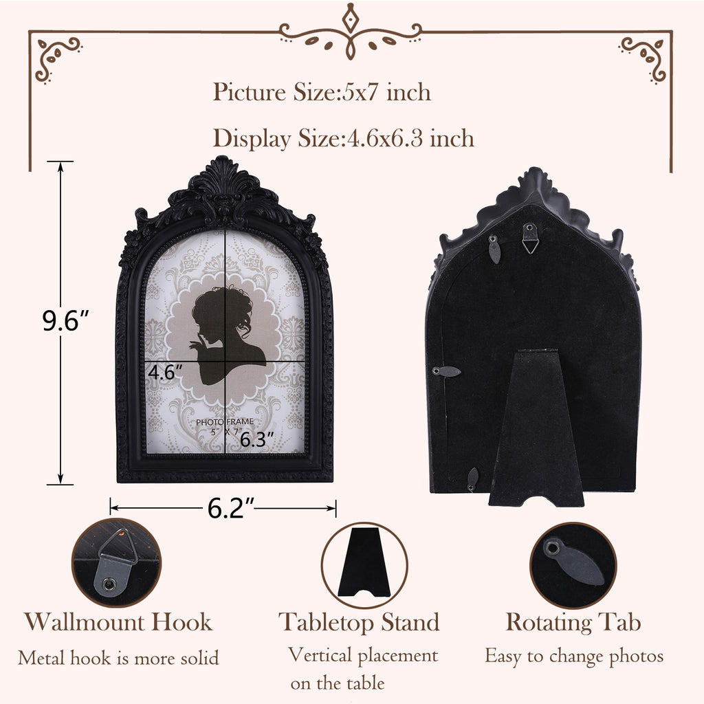 SIKOO Antique Distressed Ornate Floral Arch Picture Frame