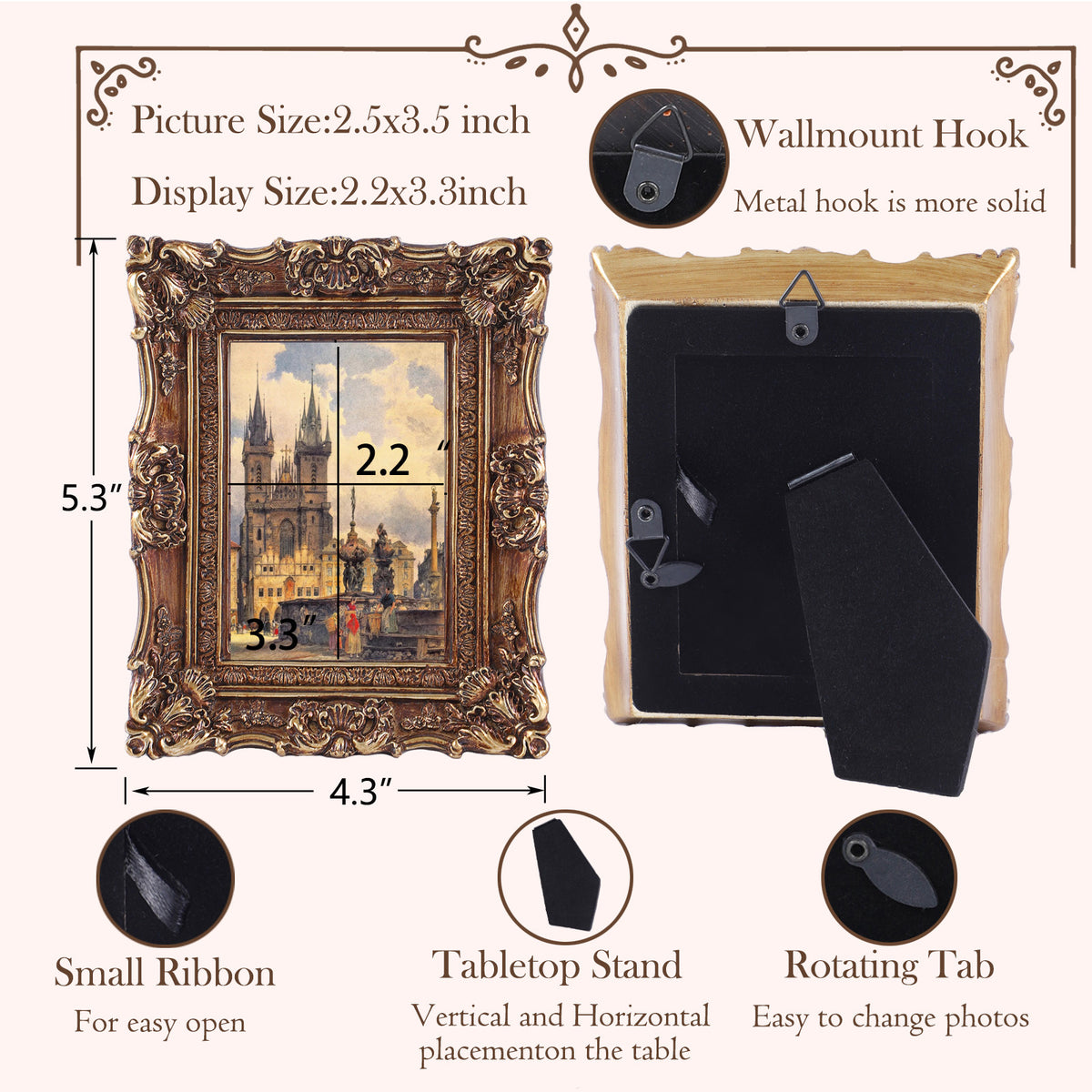 SIKOO Ornate Baroque Scroll-Carved Vintage Frame with Castle Oil Painting