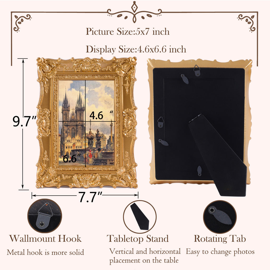 SIKOO Ornate Baroque Scroll-Carved Vintage Frame with Castle Oil Painting