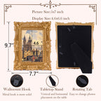 SIKOO Ornate Baroque Scroll-Carved Vintage Frame with Castle Oil Painting