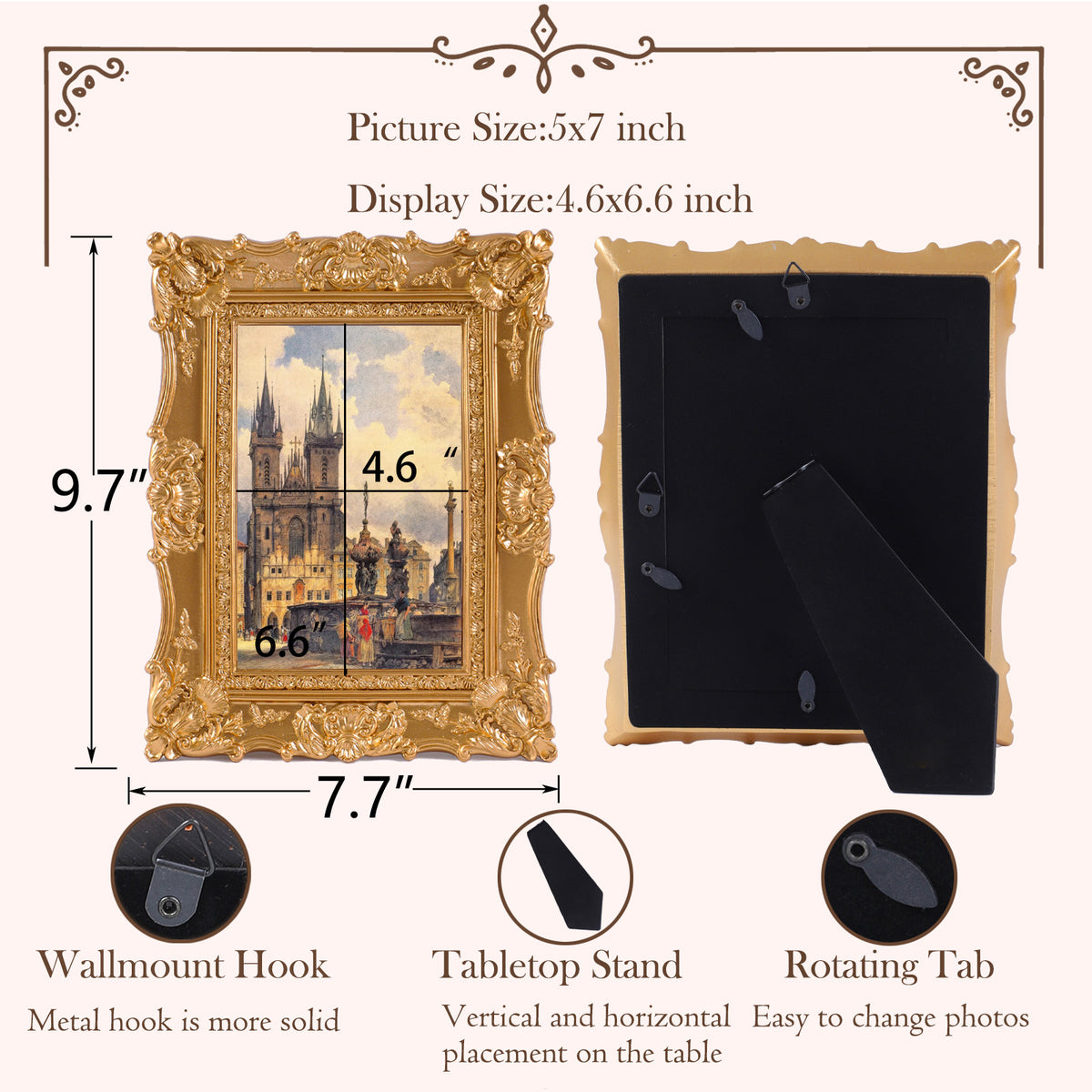 SIKOO Ornate Baroque Scroll-Carved Vintage Frame with Castle Oil Painting