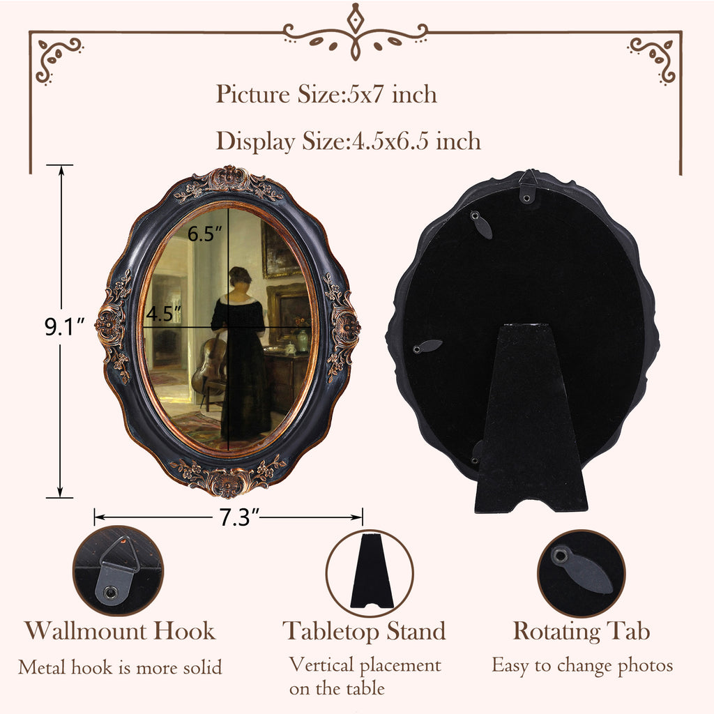 SIKOO Vintage Wavy Oval Floral-Carved Frame with Cello Lady Oil Painting Print