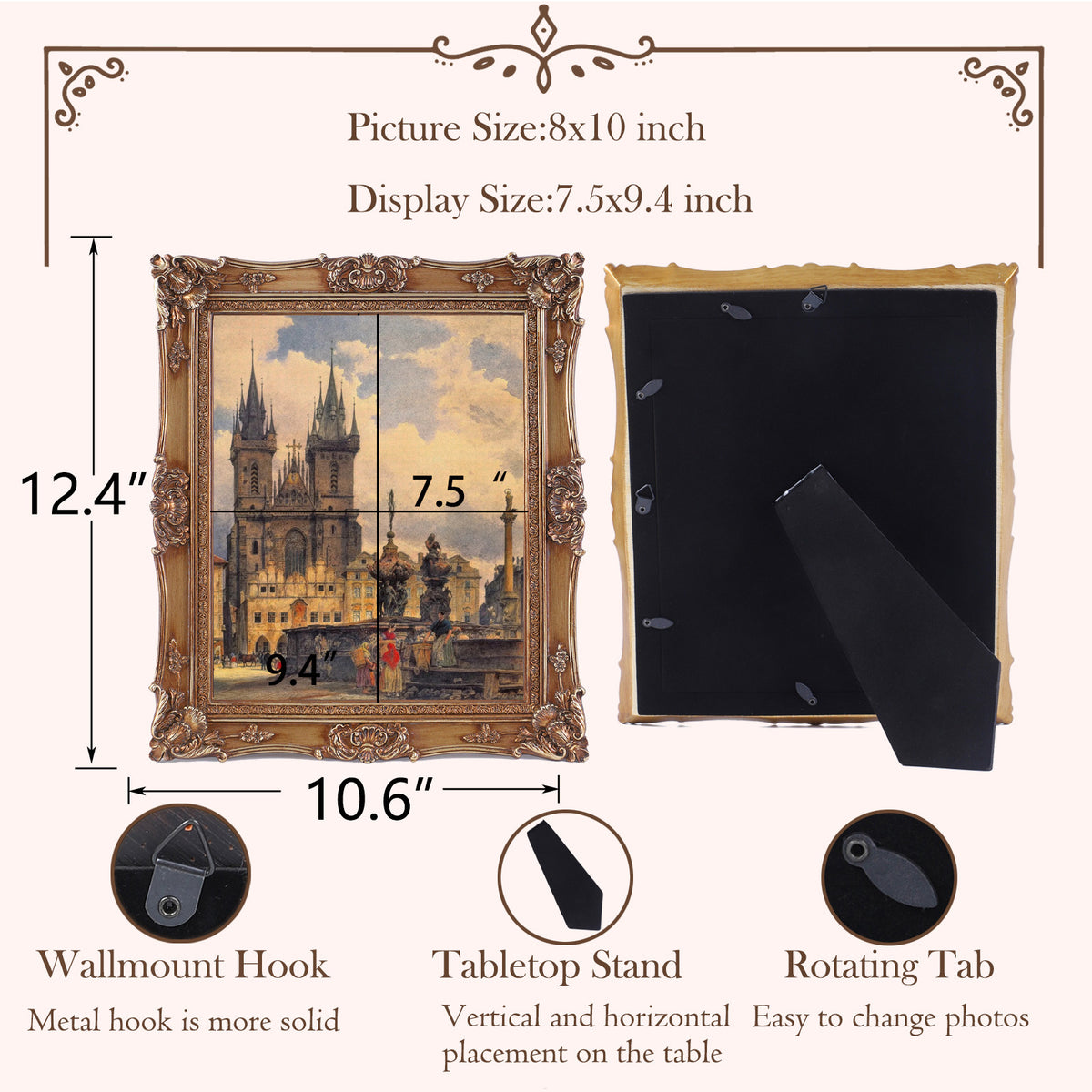 SIKOO Ornate Baroque Scroll-Carved Vintage Frame with Castle Oil Painting
