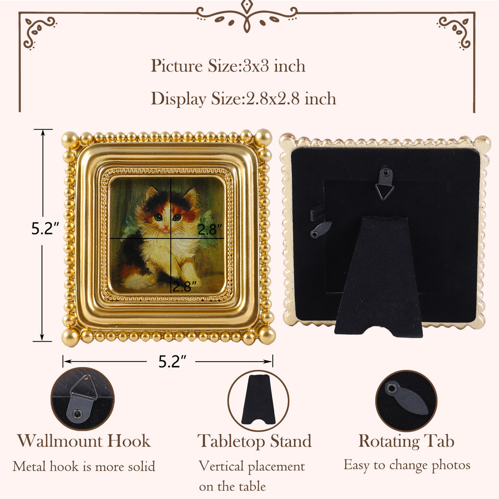 SIKOO Vintage Beaded Mini Picture Frame with Cat Artwork