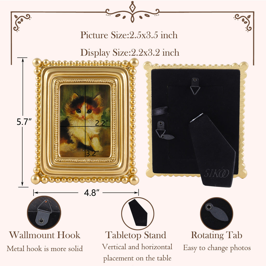 SIKOO Vintage Beaded Mini Picture Frame with Cat Artwork