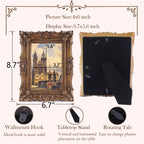 SIKOO Ornate Baroque Scroll-Carved Vintage Frame with Castle Oil Painting